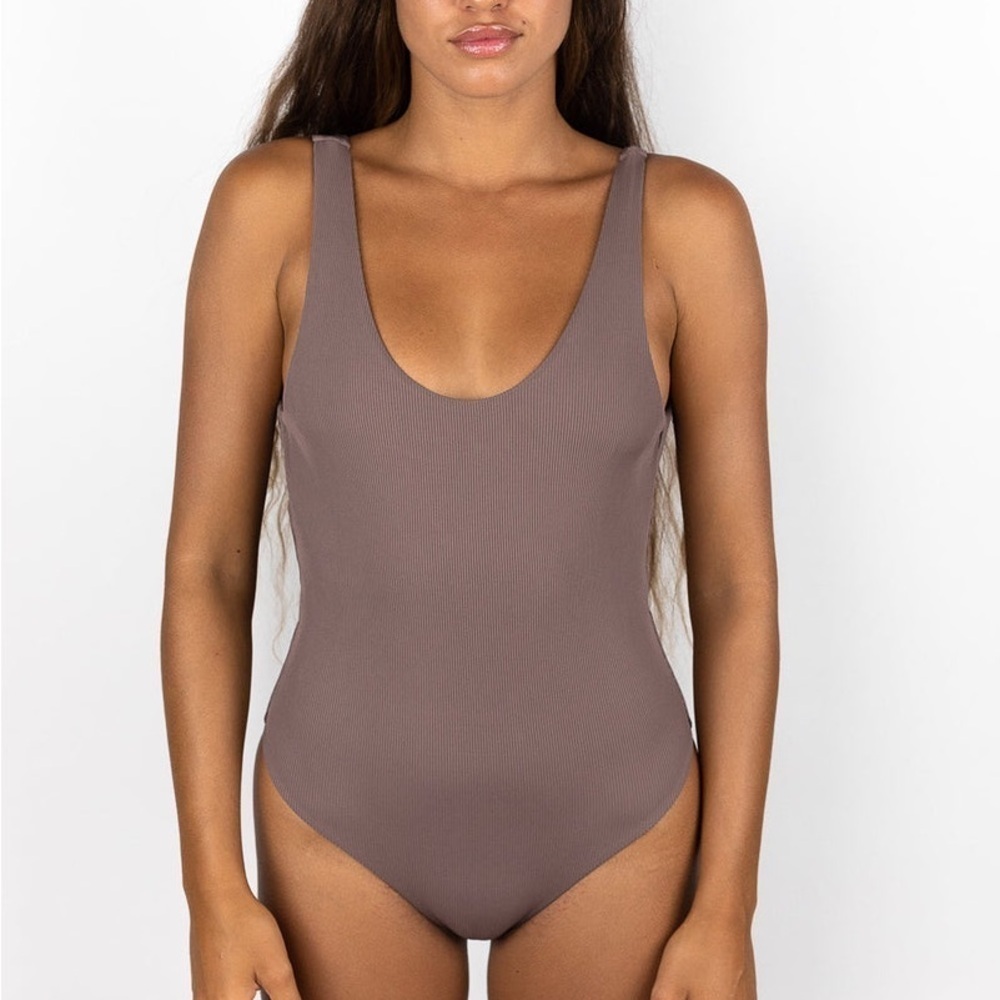 By Together Ribbed Scoop Neck Bodysuit in Charcoal Grey size Small Medium